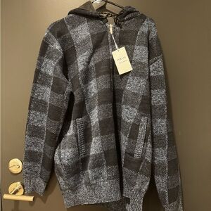 Blue-Gray and Black Checkered Men's Full Zip Sweater - New with Tags